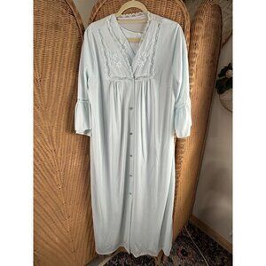 Vintage Blue Embroidered Lace Nightgown With Ruffle Sleeves & Button Front large